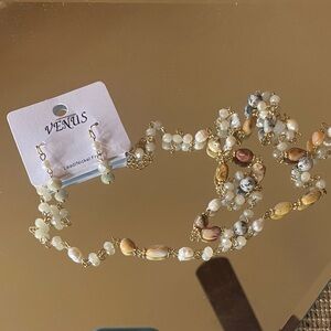 VENUS Gold-Tone Beaded Necklace  Cream, White, Tan and Brown Accents